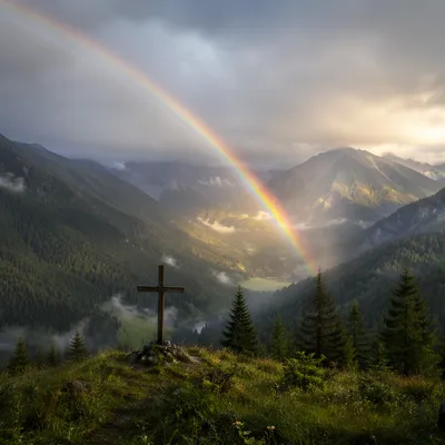 Rainbow Over Evergreen Valley After Storm