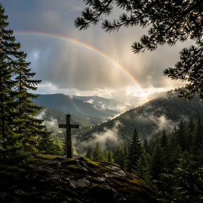 Rainbow Over Evergreen Valley Cross