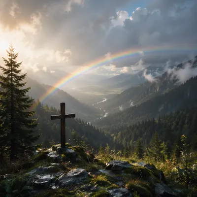 Rainbow Over Evergreen Valley Cross