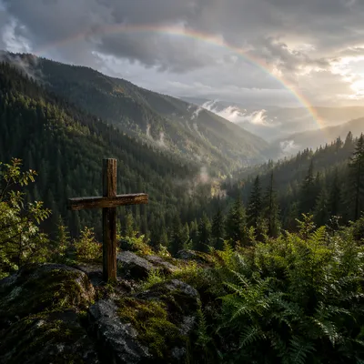 Rainbow Over Evergreen Valley Cross