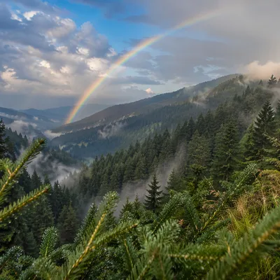 Rainbow Over Peaceful Evergreen Valley