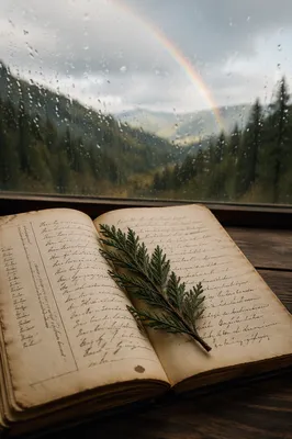 Open Vintage Journal by Rainy Window