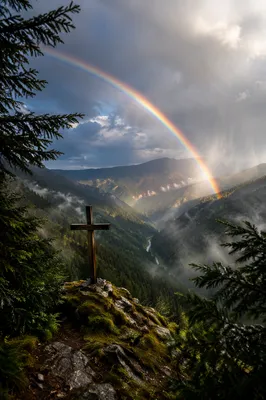 Rainbow Over Evergreen Valley Cross
