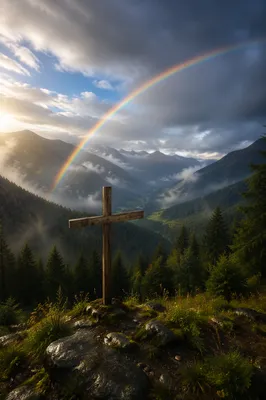 Rainbow Over Evergreen Valley Cross