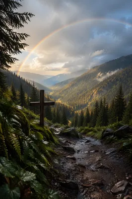 Rainbow Over Evergreen Valley After Storm