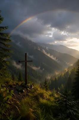 Rainbow Over Evergreen Valley Cross