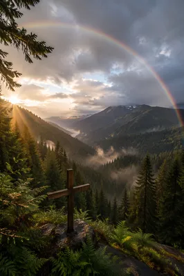 Rainbow Over Evergreen Valley Cross