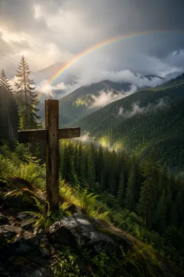 Rainbow Over Evergreen Valley Cross