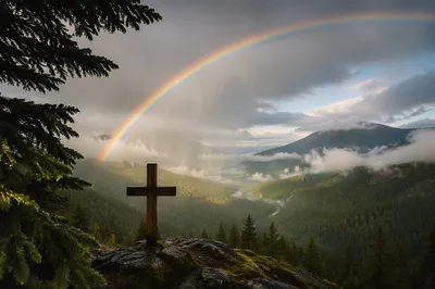 Rainbow Over Evergreen Valley Cross
