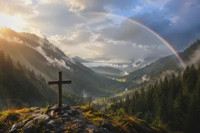 Rainbow Over Evergreen Valley Cross