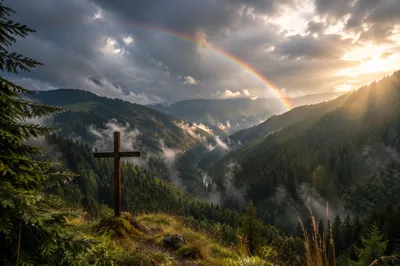 Rainbow Over Evergreen Valley Cross