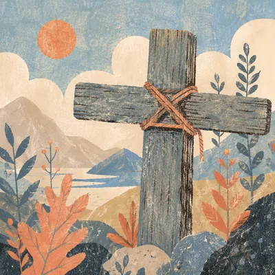 Rugged Wooden Cross in Evergreen Frost
