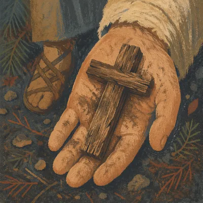 Rugged Wooden Cross in Weathered Palm