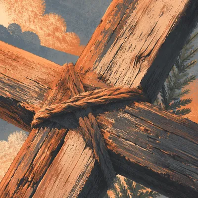 Rugged Wooden Cross Texture with Evergreen Light