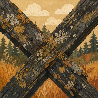 Weathered Wooden Cross Texture in Evergreen Light