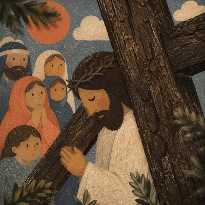 Rugged Wooden Cross Texture with Evergreen Sprigs