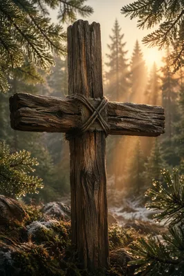 Weathered Cedar Cross in Evergreen Dawn