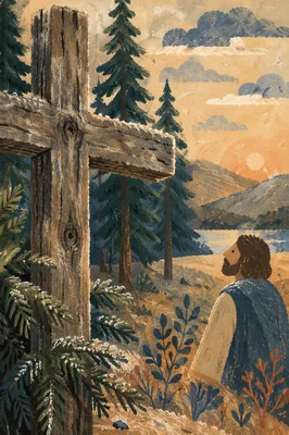 Weathered Cedar Cross with Evergreen Frost