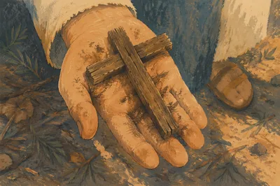 Rugged Wooden Cross in Weathered Palm