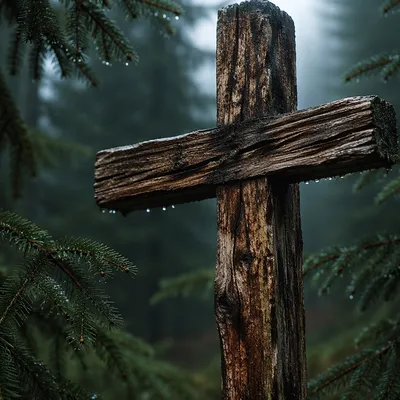 Rugged Cedar Cross in Evergreen Rain