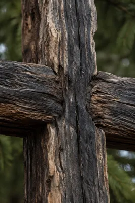 Rugged Weathered Cross with Evergreen Texture