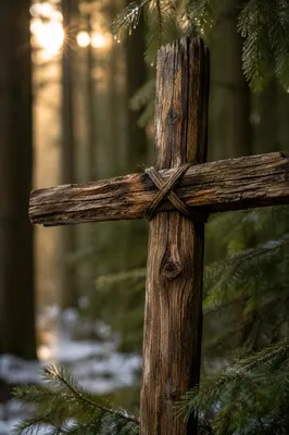 Weathered Cedar Cross in Evergreen Dawn