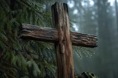 Rugged Cedar Cross in Evergreen Rain