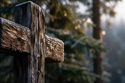 Weathered Cedar Cross with Evergreen Frost