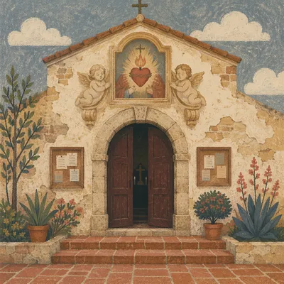 Historic Chapel Facade with Sacred Heart Plaque