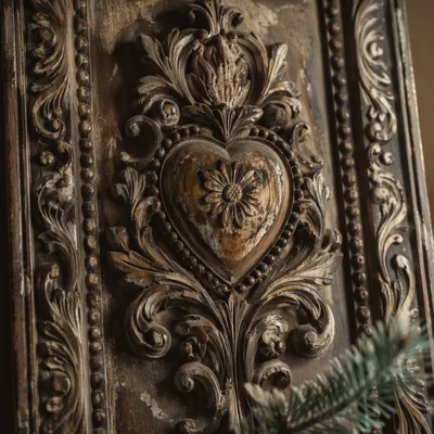 Antique Carved Wooden Panel Close Up