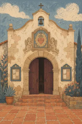 Historic Chapel Facade with Sacred Heart Plaque