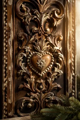 Antique Carved Wooden Panel Close-Up