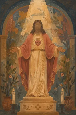 Sacred Heart Statue in Quiet Chapel