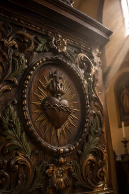 Antique Sacred Heart Chapel Wood Carving