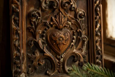 Antique Carved Wooden Panel Close Up