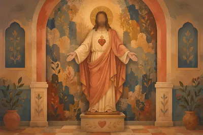 Sacred Heart Statue in Quiet Chapel