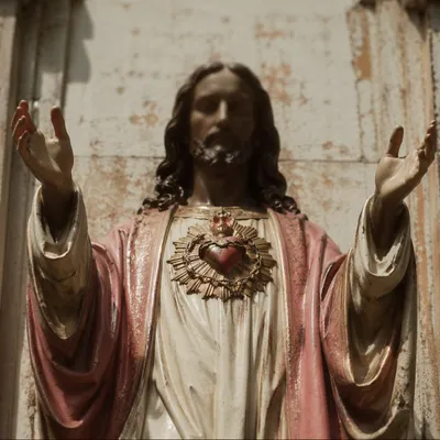 Classical Devotional Statue Against Stone Wall