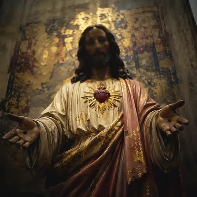 Sacred Heart Statue in Quiet Chapel