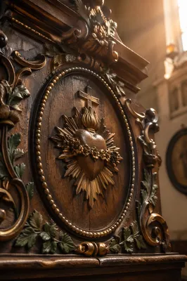 Antique Carved Wooden Chapel Panel Close-Up