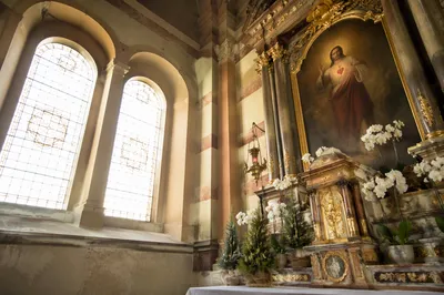 Sacred Heart Chapel Altar in Evergreen Light
