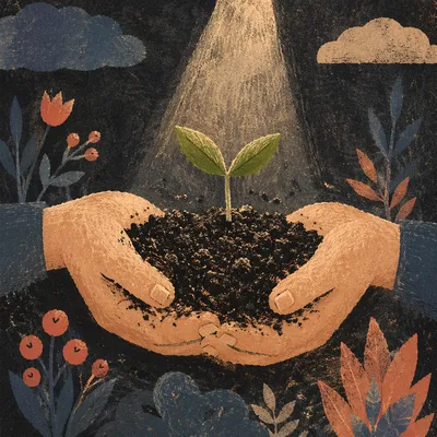 Evergreen Seedling Sprouting in Caring Hands