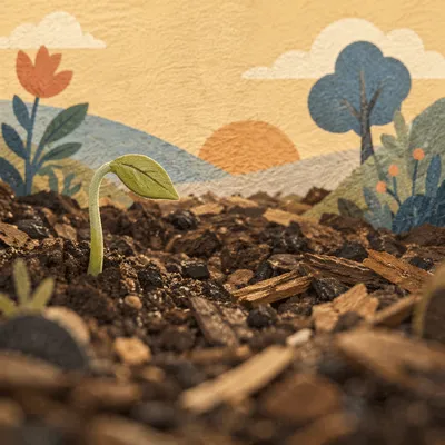 Tiny Seedling Sprouting in Morning Soil