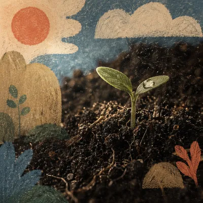 Tiny Seedling Sprouting in Dark Soil