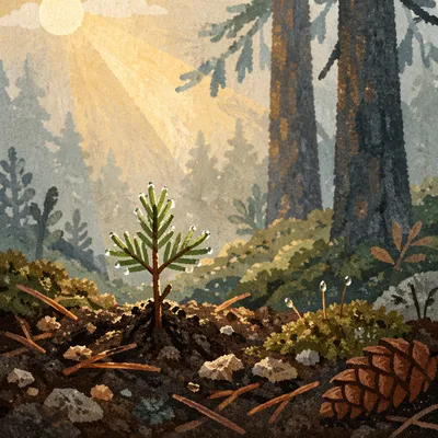 Evergreen Seedling Emerging in Morning Light