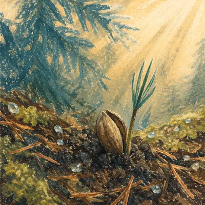 Evergreen Seedling Emerging in Forest Soil