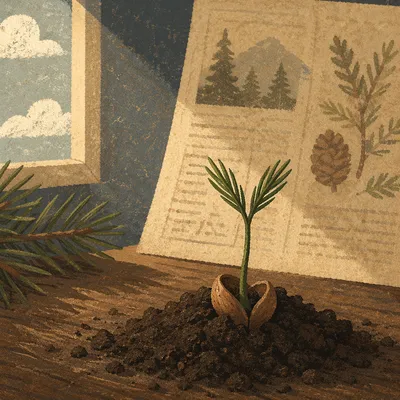 Evergreen Seedling Sprouting in Gentle Window Light