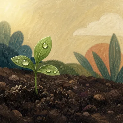 Tiny Seedling Emerging in Morning Hope