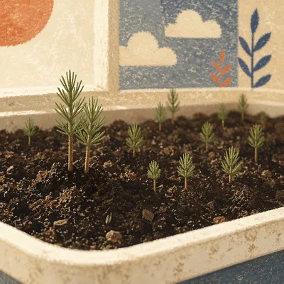 Evergreen Seedlings Sprouting in Humble Soil