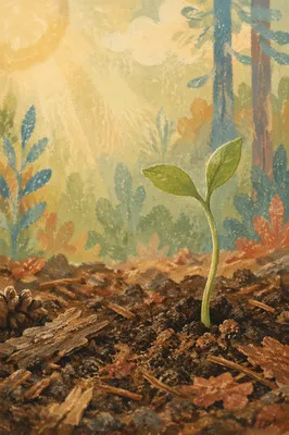 Seedling Sprouting in Morning Forest Soil