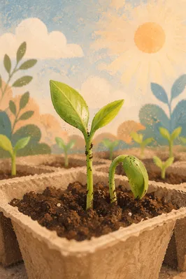 New Life Seed Sprout in Morning Soil